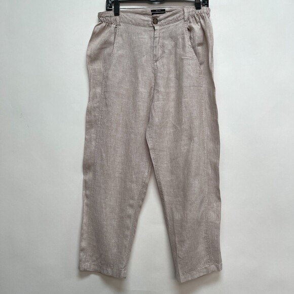 Jones New York Women's Pants Medium Biege Cropped 100% Linen - Picture 1 of 4